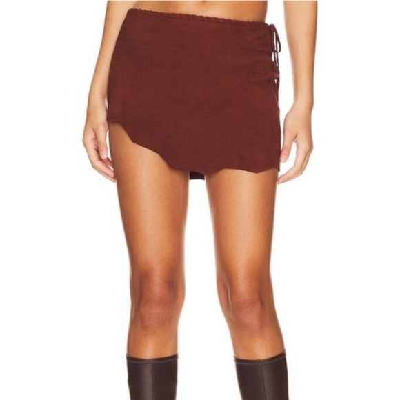 Lovers + Friends Brown Suede Asymmetrical Mini Skirt